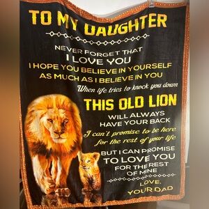 LION THEMED HEARTFELT MESSAGE FROM DAD TO DAUGHTER GIFT THROW BLANKET POLYESTER